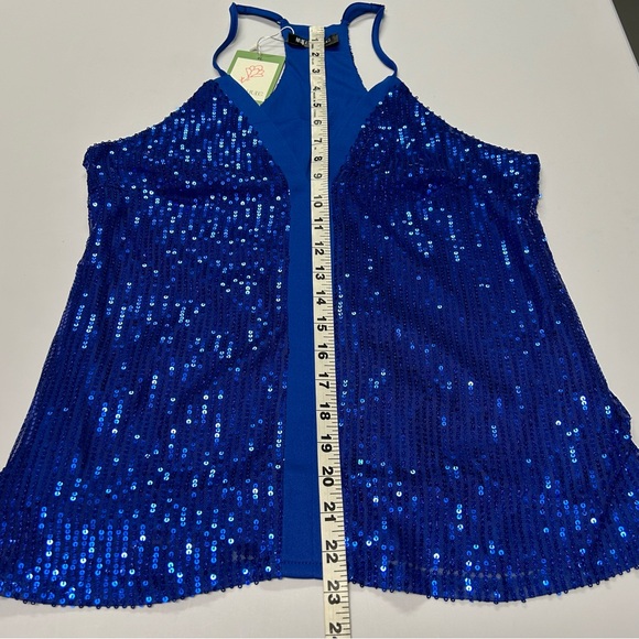 Womens Sequin Tank Top Camisole Sz M V Neck Stretch Formal Cocktail Party Blue - Picture 8 of 10